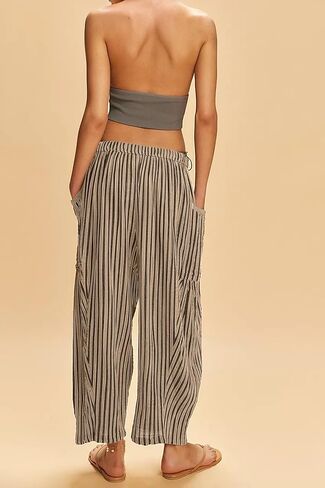 MISSACTIVER Women Summer Striped Harem Pants Flowy Baggy Casual Wide Leg Trousers Drawstring Boho Palazzo Pants with Pockets in Saudi Arabia