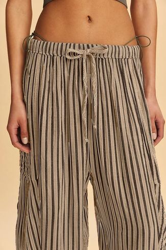 MISSACTIVER Women Summer Striped Harem Pants Flowy Baggy Casual Wide Leg Trousers Drawstring Boho Palazzo Pants with Pockets in Saudi Arabia