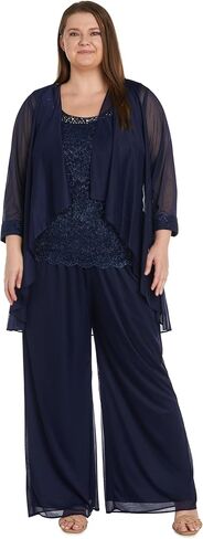 Classic 3PC Pant Set W/Pearl Embellished Lace Tank & Sheer Pleated Jacket in Saudi Arabia