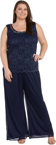 Classic 3PC Pant Set W/Pearl Embellished Lace Tank & Sheer Pleated Jacket in Saudi Arabia