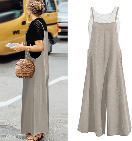 LNCROPO Womens وزرة غير رسمية فضفاضة واسعة الساق حللا بياض بيب السراويل in Kuwait