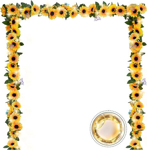 4 Pack Artificial Sunflower Vines 7.5ft Sunflower Garland Table Decor Silk Sunflowers with Green Leaves Fake Sunflowers for Wedding Birthday Party Bathroom Home Wall Decor in Saudi Arabia