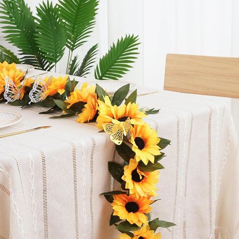 4 Pack Artificial Sunflower Vines 7.5ft Sunflower Garland Table Decor Silk Sunflowers with Green Leaves Fake Sunflowers for Wedding Birthday Party Bathroom Home Wall Decor in Kuwait