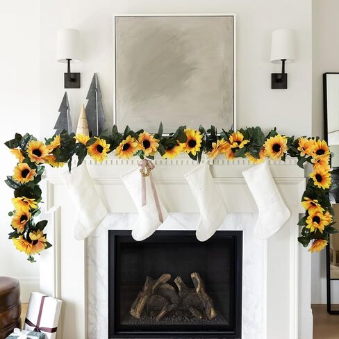 4 Pack Artificial Sunflower Vines 7.5ft Sunflower Garland Table Decor Silk Sunflowers with Green Leaves Fake Sunflowers for Wedding Birthday Party Bathroom Home Wall Decor in Kuwait