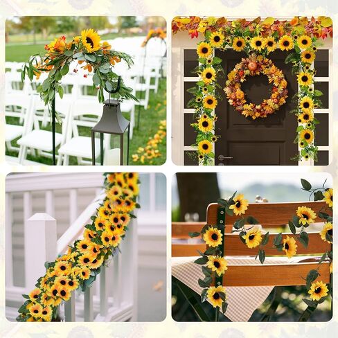 4 Pack Artificial Sunflower Vines 7.5ft Sunflower Garland Table Decor Silk Sunflowers with Green Leaves Fake Sunflowers for Wedding Birthday Party Bathroom Home Wall Decor in Kuwait