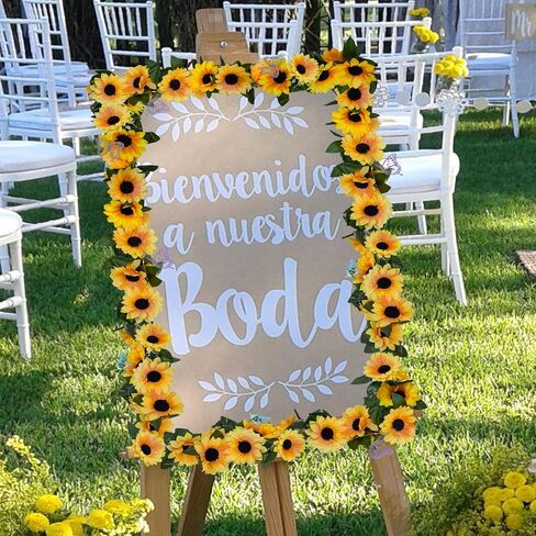 4 Pack Artificial Sunflower Vines 7.5ft Sunflower Garland Table Decor Silk Sunflowers with Green Leaves Fake Sunflowers for Wedding Birthday Party Bathroom Home Wall Decor in Kuwait