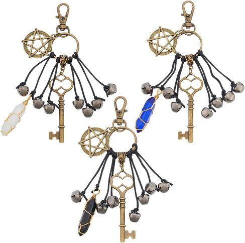 OLYCRAFT 3Pcs Witch Bells Protection for Door Knob Alloy Witchcraft Bells Hanger Witch Bell Magic Keys Witch Bells Witch Wind Chime with Glass Bullet Pendant for Witchy Room Home Decor Witchy Present in Saudi Arabia