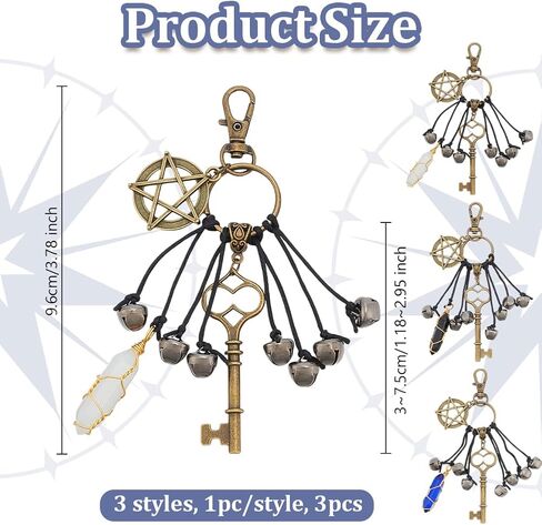 OLYCRAFT 3Pcs Witch Bells Protection for Door Knob Alloy Witchcraft Bells Hanger Witch Bell Magic Keys Witch Bells Witch Wind Chime with Glass Bullet Pendant for Witchy Room Home Decor Witchy Present in Saudi Arabia