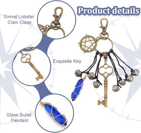OLYCRAFT 3Pcs Witch Bells Protection for Door Knob Alloy Witchcraft Bells Hanger Witch Bell Magic Keys Witch Bells Witch Wind Chime with Glass Bullet Pendant for Witchy Room Home Decor Witchy Present in Saudi Arabia