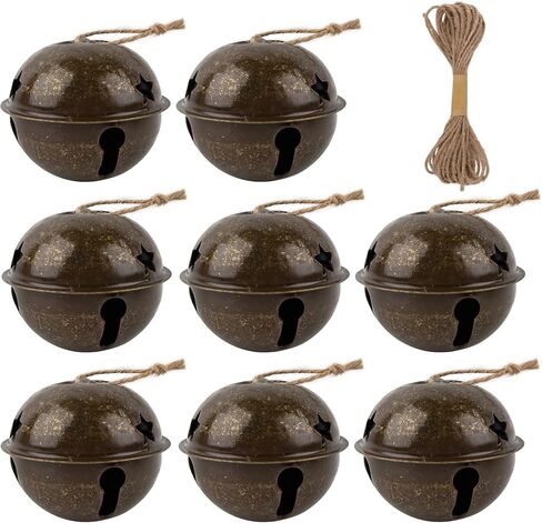 AUEAR, 8 Pack Bronze Christmas Bells 3.15" Large Star Cutout Jingle Bell Craft Decorative with Jute Hanging Rope for Home Decor in Saudi Arabia