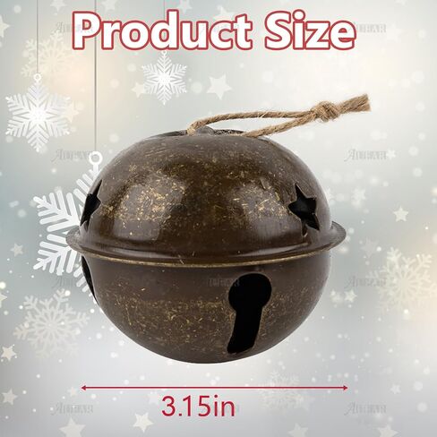AUEAR, 8 Pack Bronze Christmas Bells 3.15" Large Star Cutout Jingle Bell Craft Decorative with Jute Hanging Rope for Home Decor in Saudi Arabia