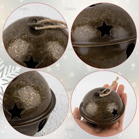 AUEAR, 8 Pack Bronze Christmas Bells 3.15" Large Star Cutout Jingle Bell Craft Decorative with Jute Hanging Rope for Home Decor in Saudi Arabia