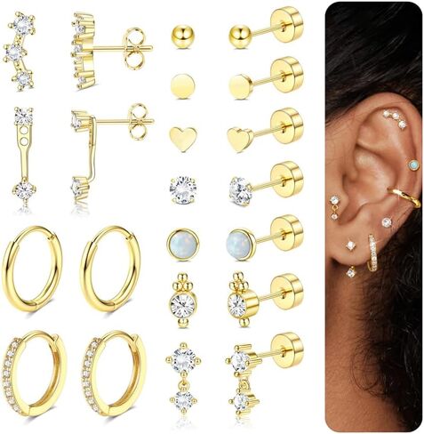 أقراط Loyallook Hypoallergenic المسطحة للنساء العصرية 20G جراحية أقراط الفولاذ المقاوم للصدأ الجراحية in Saudi Arabia