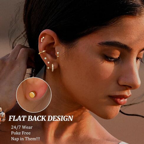 أقراط Loyallook Hypoallergenic المسطحة للنساء العصرية 20G جراحية أقراط الفولاذ المقاوم للصدأ الجراحية in Saudi Arabia