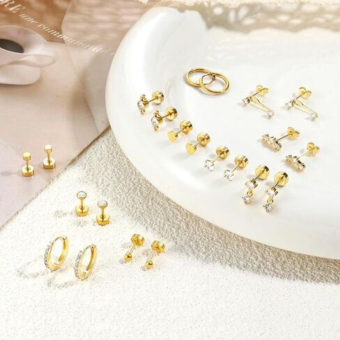 أقراط Loyallook Hypoallergenic المسطحة للنساء العصرية 20G جراحية أقراط الفولاذ المقاوم للصدأ الجراحية in Saudi Arabia