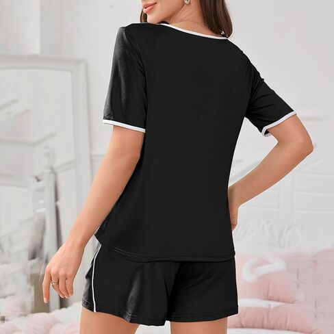 نساء Pajama مجموعات 2 قطعة دائرية رقبة قصيرة الأكمام والسروم سراويل سمين ناعم مريح صالة PJS مجموعة مع جيوب in Saudi Arabia