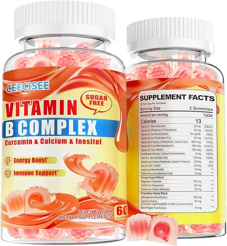 Natural Methylated Vitamins B Gummies: Chewable Supplement Complex with B1 B2 B3 B5 B6 B7 B9 B12 Zinc Magnesium Ashwagandha for Daily Energy Support - for Vegan Work Adults(120Count) in Saudi Arabia