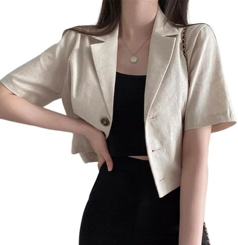 Kinghua Womens Bruged Linen Blazer خفيفة الوزن الصيف غير الرسمي القطن القطن القطن القصير in Kuwait