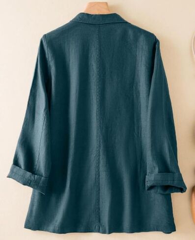 Women's Linen Blazer Jacket 2025 Lightweight Button Lapel Casual Long Sleeve Work Office Summer Jackets in Saudi Arabia