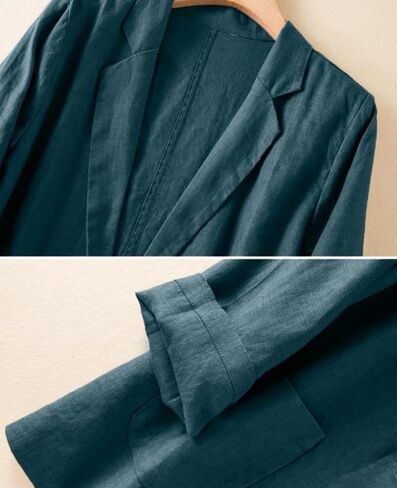 Women's Linen Blazer Jacket 2025 Lightweight Button Lapel Casual Long Sleeve Work Office Summer Jackets in Saudi Arabia