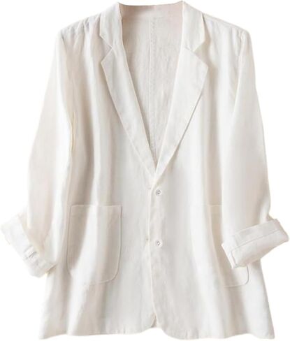 Women's Linen Blazer Jacket 2025 Lightweight Button Lapel Casual Long Sleeve Work Office Summer Jackets in Saudi Arabia