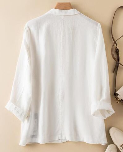 Women's Linen Blazer Jacket 2025 Lightweight Button Lapel Casual Long Sleeve Work Office Summer Jackets in Saudi Arabia