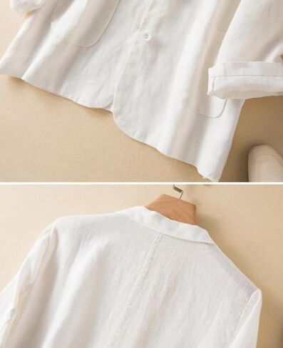 Women's Linen Blazer Jacket 2025 Lightweight Button Lapel Casual Long Sleeve Work Office Summer Jackets in Saudi Arabia