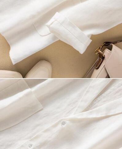 Women's Linen Blazer Jacket 2025 Lightweight Button Lapel Casual Long Sleeve Work Office Summer Jackets in Saudi Arabia