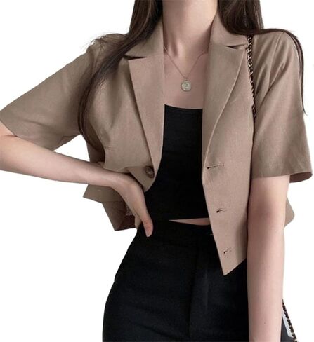 Kinghua Womens Cropped Linen Blazer Lightweight Summer Casual Short Sleeve Cotton Linen Jackets in Saudi Arabia