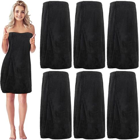 Tigeen 6 Pcs Bath Wraps for Women Waffle Spa Robe Adjustable Closure Elastic Top Lightweight Towel Dress (Gray) in Saudi Arabia