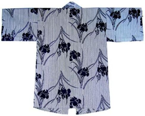 Japanese 34" L Cotton HAPPI Coat Kimono Robe IRIS Print Made in Japan Navy, White in Saudi Arabia