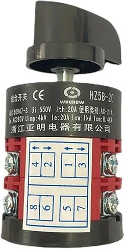 Electric 3 Position HZ5B-20/2 Red Body Combination Changeover Rotary Cam Switch 20A 2 Poles 8 Terminals Silver Contact in Saudi Arabia