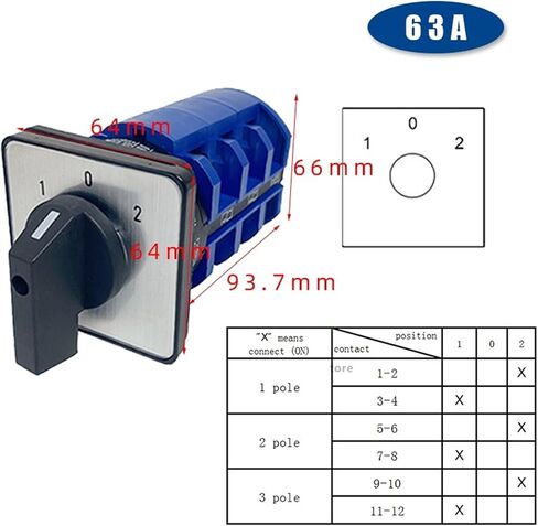 LW26-63/3 Universal Changeover Rotary Cam Switch 3 Postion 690V 63A 3 POLES Control Motor Silver Contact YMW26 in Saudi Arabia