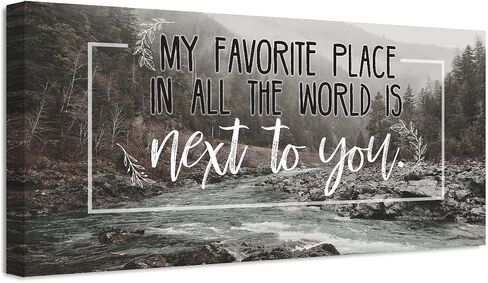 My Favorite Place in All the World is Next to You - Romantic Masters Bedroom Decor, Above Bed Wall Hanging Display, Great Wedding and Anniversary Gift, River Nature Artwork 18x36 Stretched Canvas Art in Saudi Arabia