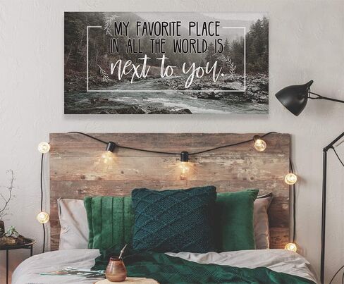 My Favorite Place in All the World is Next to You - Romantic Masters Bedroom Decor, Above Bed Wall Hanging Display, Great Wedding and Anniversary Gift, River Nature Artwork 18x36 Stretched Canvas Art in Saudi Arabia