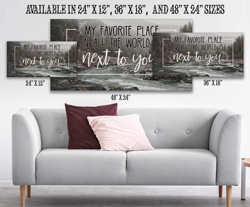 My Favorite Place in All the World is Next to You - Romantic Masters Bedroom Decor, Above Bed Wall Hanging Display, Great Wedding and Anniversary Gift, River Nature Artwork 18x36 Stretched Canvas Art in Saudi Arabia