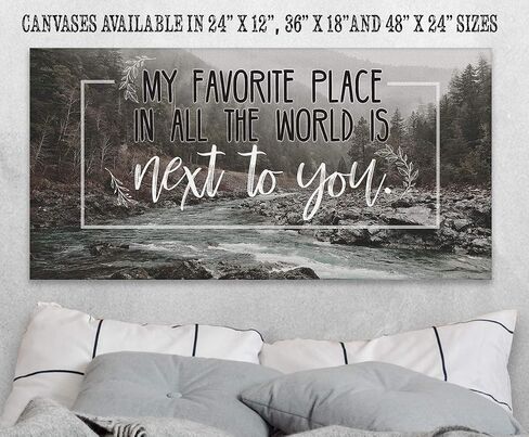 My Favorite Place in All the World is Next to You - Romantic Masters Bedroom Decor, Above Bed Wall Hanging Display, Great Wedding and Anniversary Gift, River Nature Artwork 18x36 Stretched Canvas Art in Saudi Arabia