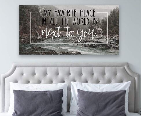 My Favorite Place in All the World is Next to You - Romantic Masters Bedroom Decor, Above Bed Wall Hanging Display, Great Wedding and Anniversary Gift, River Nature Artwork 18x36 Stretched Canvas Art in Saudi Arabia