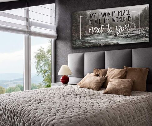 My Favorite Place in All the World is Next to You - Romantic Masters Bedroom Decor, Above Bed Wall Hanging Display, Great Wedding and Anniversary Gift, River Nature Artwork 18x36 Stretched Canvas Art in Saudi Arabia