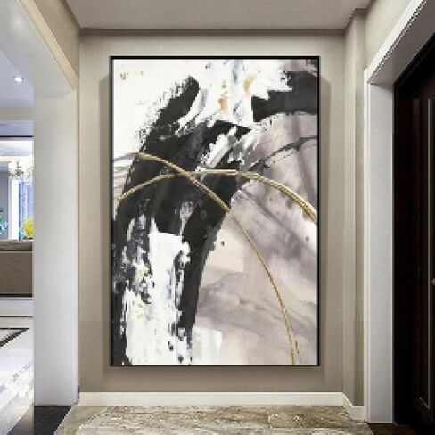 ZHMANLUCK Large Size Home Wall Decoration Art Wall Gold Canvas Abstract Oil Painting Modern Fashion Perfect for Home Decor 70x140cm/(28x55inch) with-Black-Frame in Saudi Arabia