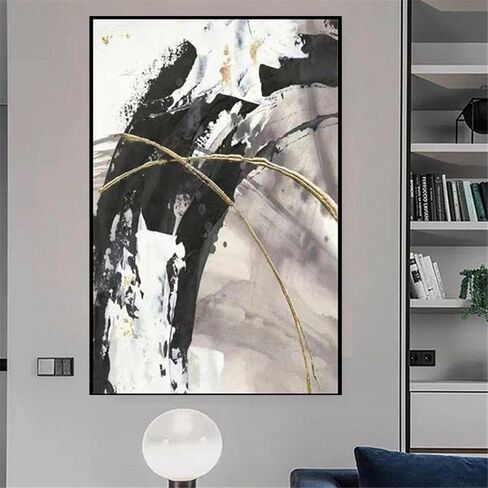 ZHMANLUCK Large Size Home Wall Decoration Art Wall Gold Canvas Abstract Oil Painting Modern Fashion Perfect for Home Decor 70x140cm/(28x55inch) with-Black-Frame in Saudi Arabia