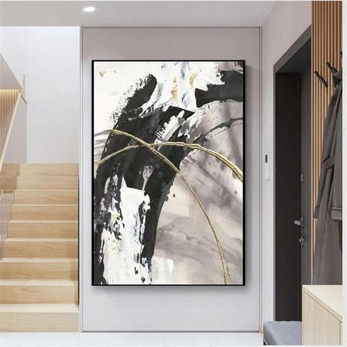 ZHMANLUCK Large Size Home Wall Decoration Art Wall Gold Canvas Abstract Oil Painting Modern Fashion Perfect for Home Decor 70x140cm/(28x55inch) with-Black-Frame in Saudi Arabia