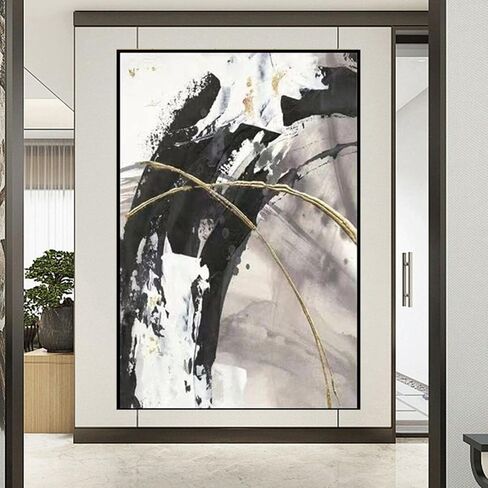 ZHMANLUCK Large Size Home Wall Decoration Art Wall Gold Canvas Abstract Oil Painting Modern Fashion Perfect for Home Decor 70x140cm/(28x55inch) with-Black-Frame in Saudi Arabia