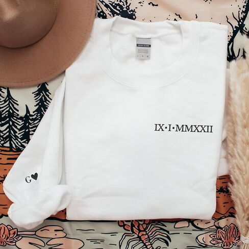 Custom Embroidered Roman Numeral Hoodies - Matching Hoodies for Couples with Initial Heart, Gifts for Boyfriend in Saudi Arabia