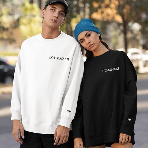 Custom Embroidered Roman Numeral Hoodies - Matching Hoodies for Couples with Initial Heart, Gifts for Boyfriend in Saudi Arabia
