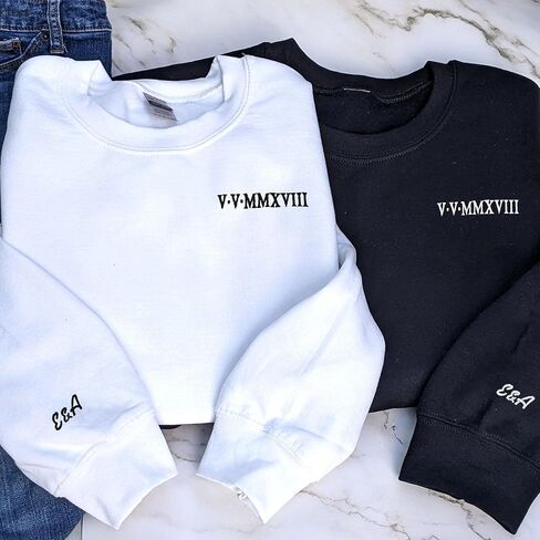 Custom Embroidered Roman Numeral Hoodies - Matching Hoodies for Couples with Initial Heart, Gifts for Boyfriend in Saudi Arabia