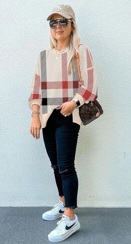 Womens Sweaters Causal Crewneck Batwing Sleeve Knit Top Side Split Oversized Pullover Sweater Loose Jumper in Kuwait