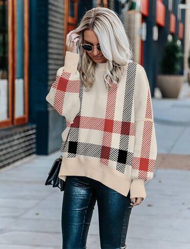 Womens Sweaters Causal Crewneck Batwing Sleeve Knit Top Side Split Oversized Pullover Sweater Loose Jumper in Kuwait