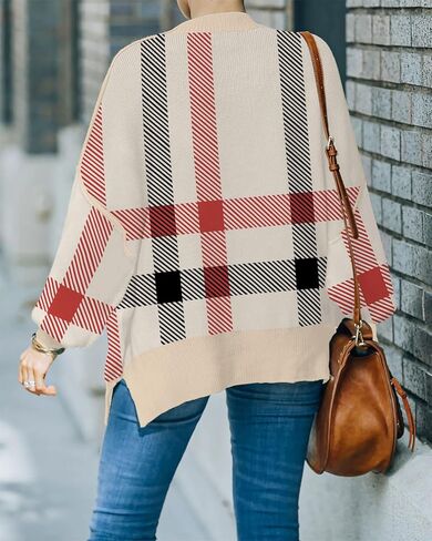 Womens Sweaters Causal Crewneck Batwing Sleeve Knit Top Side Split Oversized Pullover Sweater Loose Jumper in Kuwait