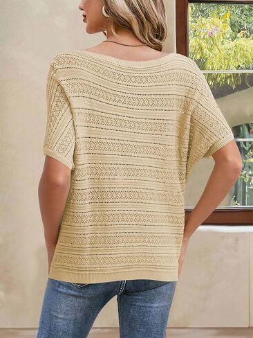 CAKULO WOMENS SUMMER CORCHET TOPS HOLLOW OUT من الكتف قصير الأكمام BATWING SPRING SWEATE TOP 2025 in Saudi Arabia